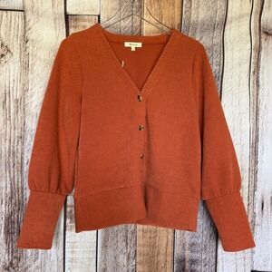 Madewell Ottoman Rib Cardigan Top Rusty Torch Balloon Sleeve Sweater Medium NWT